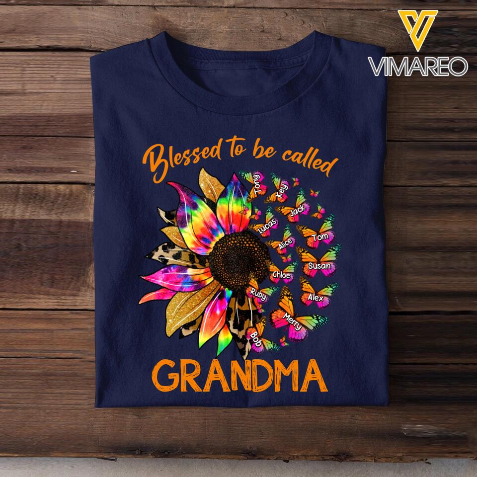 Personalized Blessed To Be Called Grandma Sunflower & Kid's Name T-shirt Printed PNHQ1602