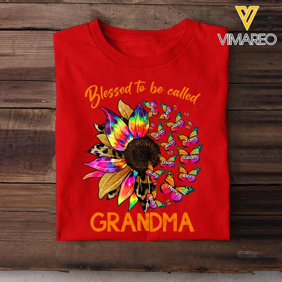 Personalized Blessed To Be Called Grandma Sunflower & Kid's Name T-shirt Printed PNHQ1602