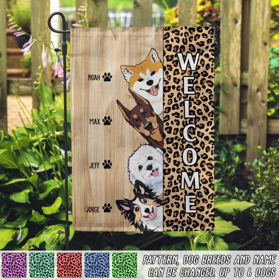 Personalized Leopard Skin Dogs & Name Garden Flag Printed PNDT0403