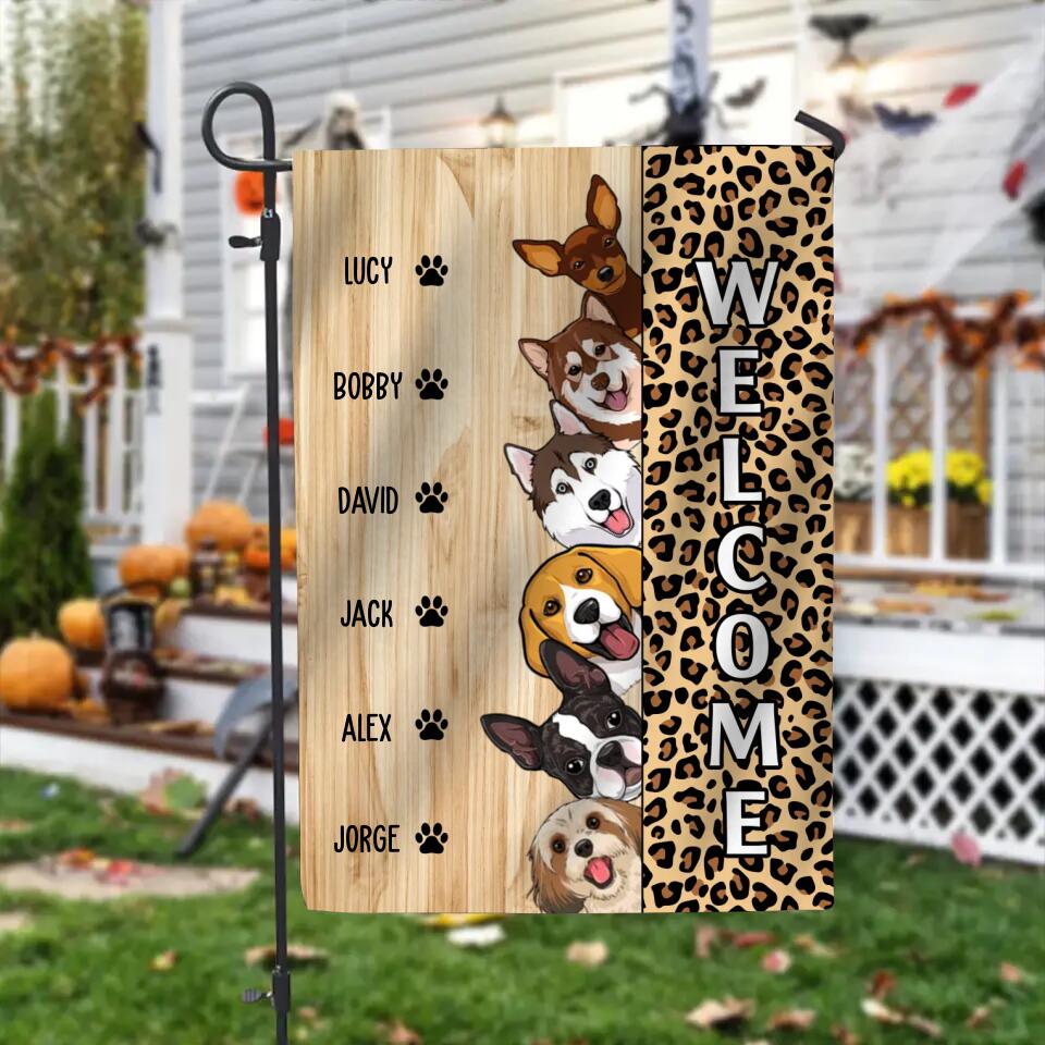 Personalized Leopard Skin Dogs & Name Garden Flag Printed PNDT0403