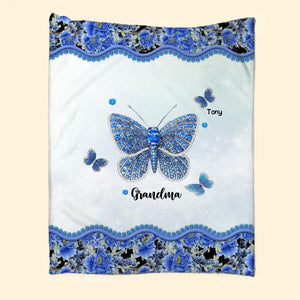 Personalized Butterflies & Flowers Background Grandma with Kid's Name Quilt Blanket Printed PNDT0603