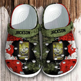 Personalized Canadian Soldier/ Veteran Rank Camo Flag Clog Slipper Shoes Printed 23MAR-HQ09