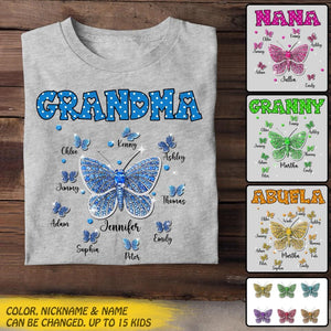 Personalized Butterflies & Kid's Name Grandma Tshirt Printed 23MAR-DT08