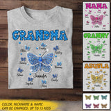 Personalized Butterflies & Kid's Name Grandma Tshirt Printed 23MAR-DT08
