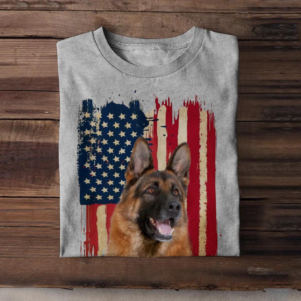 Personalized Upload Photo Dog Lover Flag Tshirt Printed 22MAR-DT10