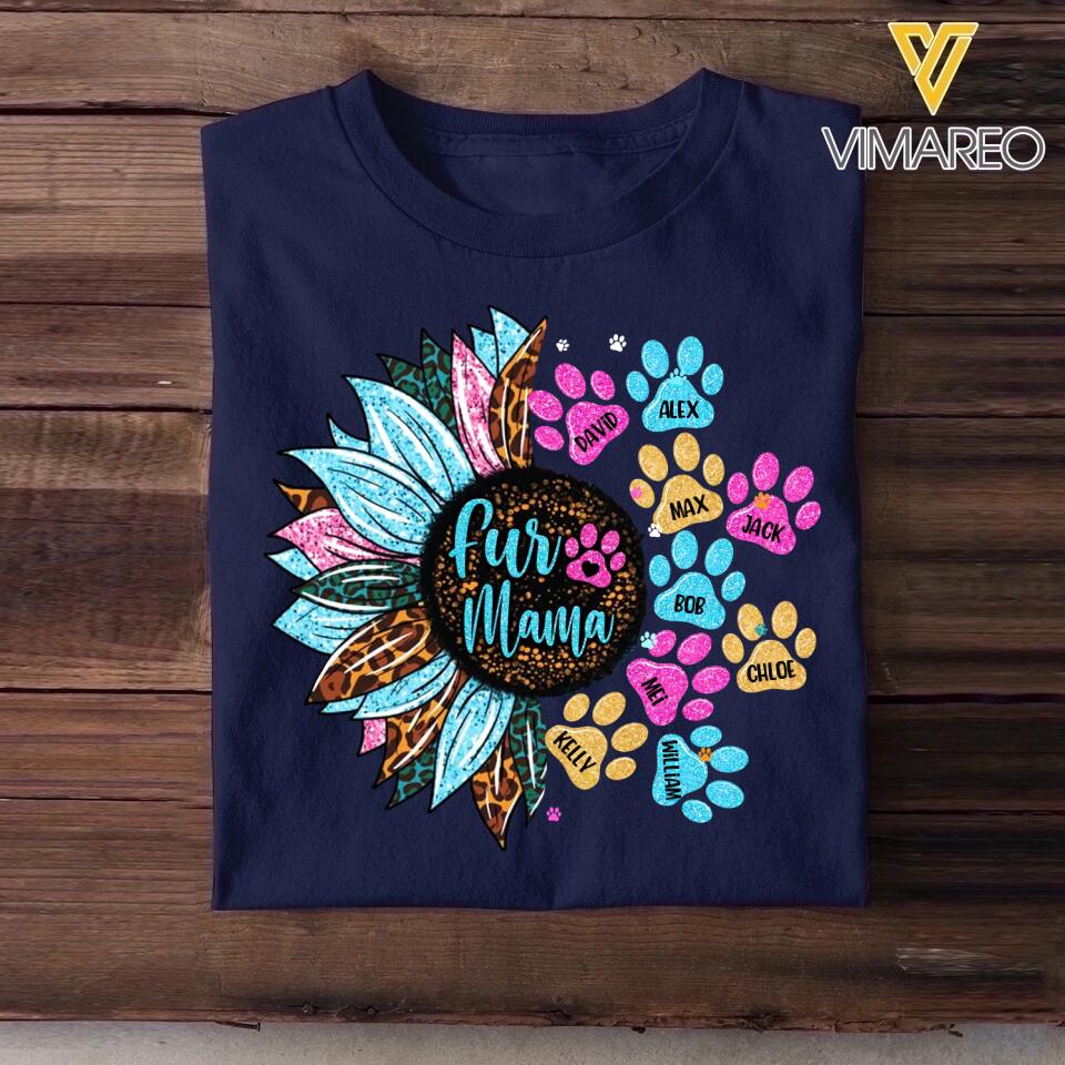 Personalized Fur Mama Sunflower & Pet Name Tshirt Printed 23MAR-DT13