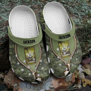Personalized Canadian Veteran/Soldier Rank Camo & Name Clog Slipper Shoes Printed 23MAR-DT15