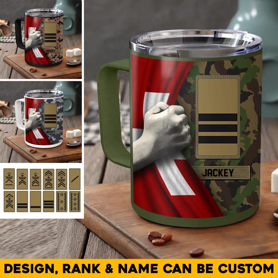 Personalized Swiss Veteran/Soldier Rank Camo & Name Insulated Mug 10oz Printed 23MAR-HQ21