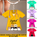 Personalized Nurse Loves Cat Uniform Acrylic Keychain Printed 23MAR-HQ29