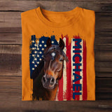 Personalized Horse US Flag Background Tshirt Printed 23MAR-DT29