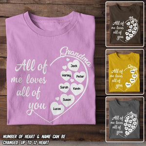 Personalized All of Me Loves All of You Grandma & Kid's Name Tshirt Printed QTDT3103