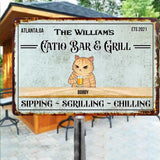 Personalized The William's Catio Bar & Grill Sipping - Sgrilling - Chilling Cats & Name Metal Sign Printed 23APR-DT03