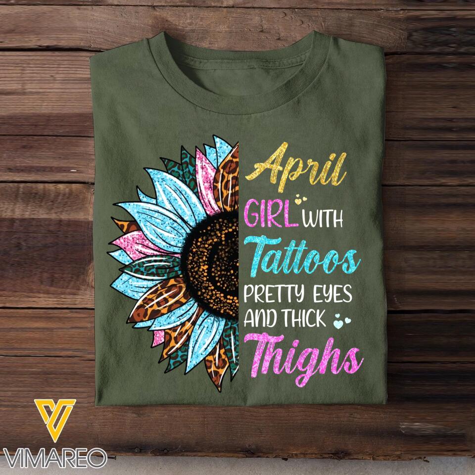 April Girl With Tattoos Pretty Eyes And Thick Things Sunflower Colorful Tshirts Printed QTHQ0404