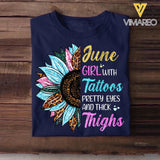 June Girl With Tattoos Pretty Eyes And Thick Things Sunflower Colorful Tshirts Printed QTHQ0404