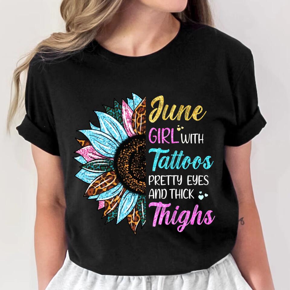 June Girl With Tattoos Pretty Eyes And Thick Things Sunflower Colorful Tshirts Printed QTHQ0404
