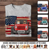 Personalized Dogs & Jeep US Flag Background Tshirt Printed 23APR-DT05