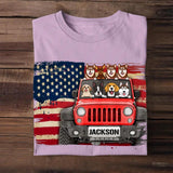 Personalized Dogs & Jeep US Flag Background Tshirt Printed 23APR-DT05