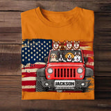 Personalized Dogs & Jeep US Flag Background Tshirt Printed 23APR-DT05