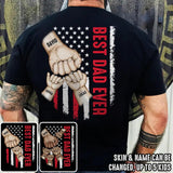 Personalized Best Us Dad Ever Flag Hand Kid Name Tshirt Printed QTDT0604