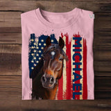 Personalized Horse US Flag Background Tshirt Printed 23MAR-DT29