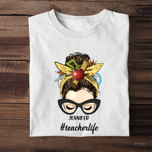 Personalized Teacherlife Girl with Name T-Shirt Printed 23APR-PTN21