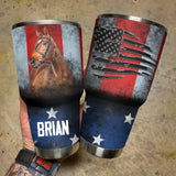Personalized Upload Your Horse Photo with Name Flag Background Tumbler QTHQ2404