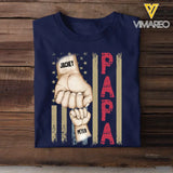 Personalized Papa Flag with Hand Kid Name Gift For Dad For Father's Day T-shirt Printed QTHQ2404