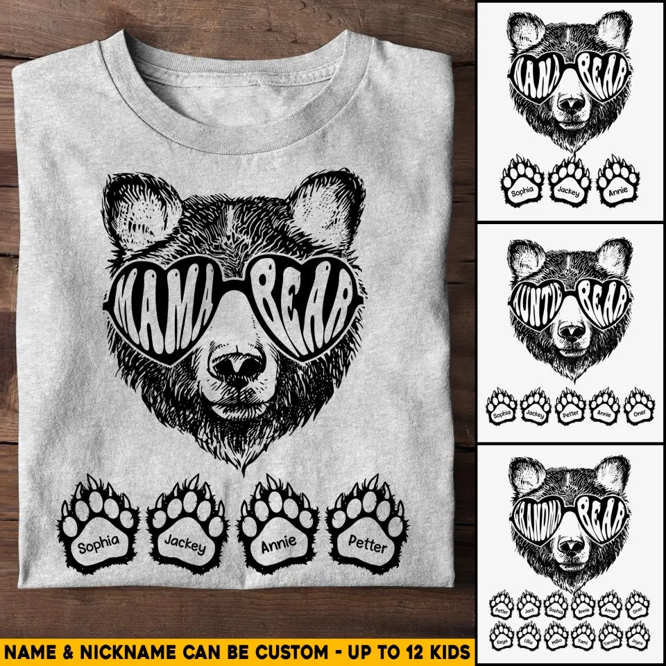 Personalized Bear Mama with Kid Name T-shirt Printed QTHQ2504
