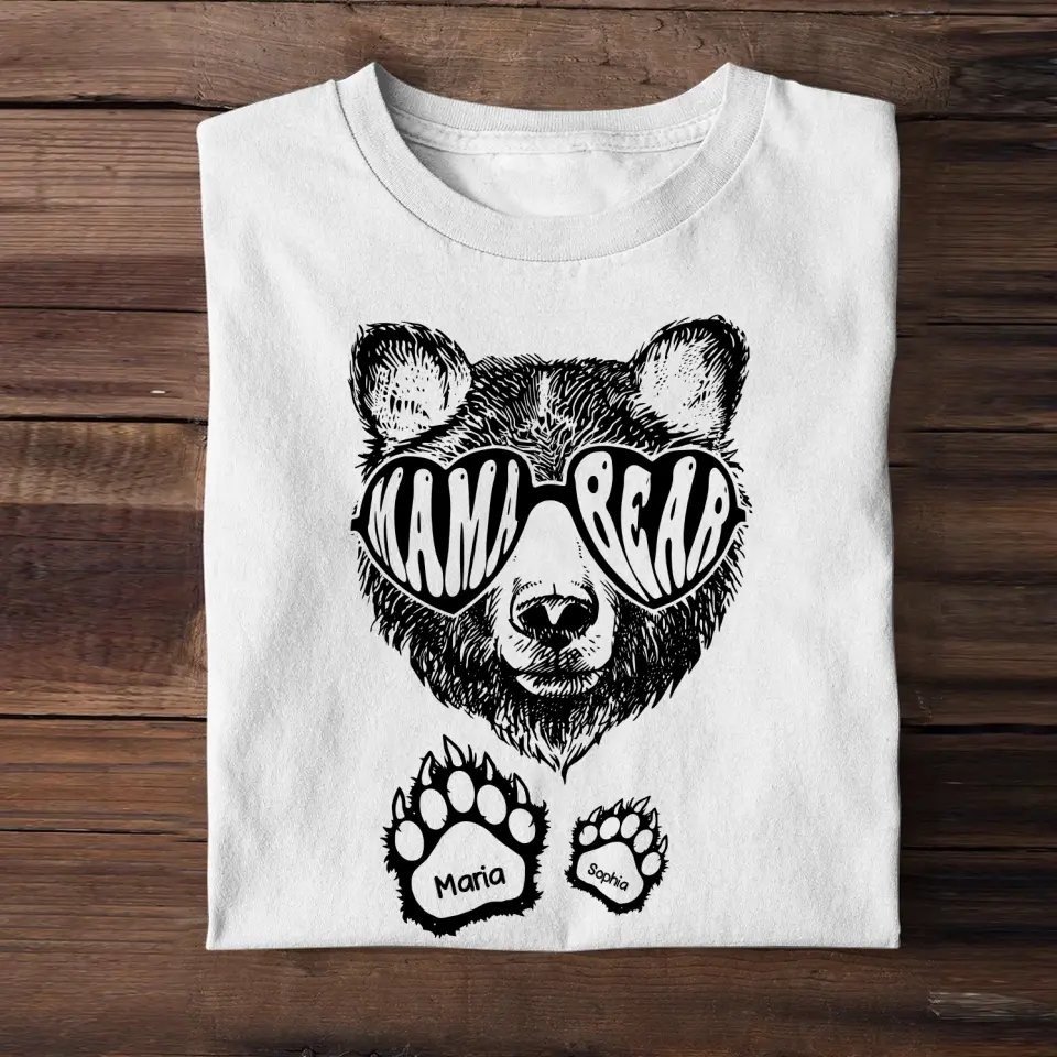 Personalized Bear Mama with Kid Name T-shirt Printed QTHQ2504
