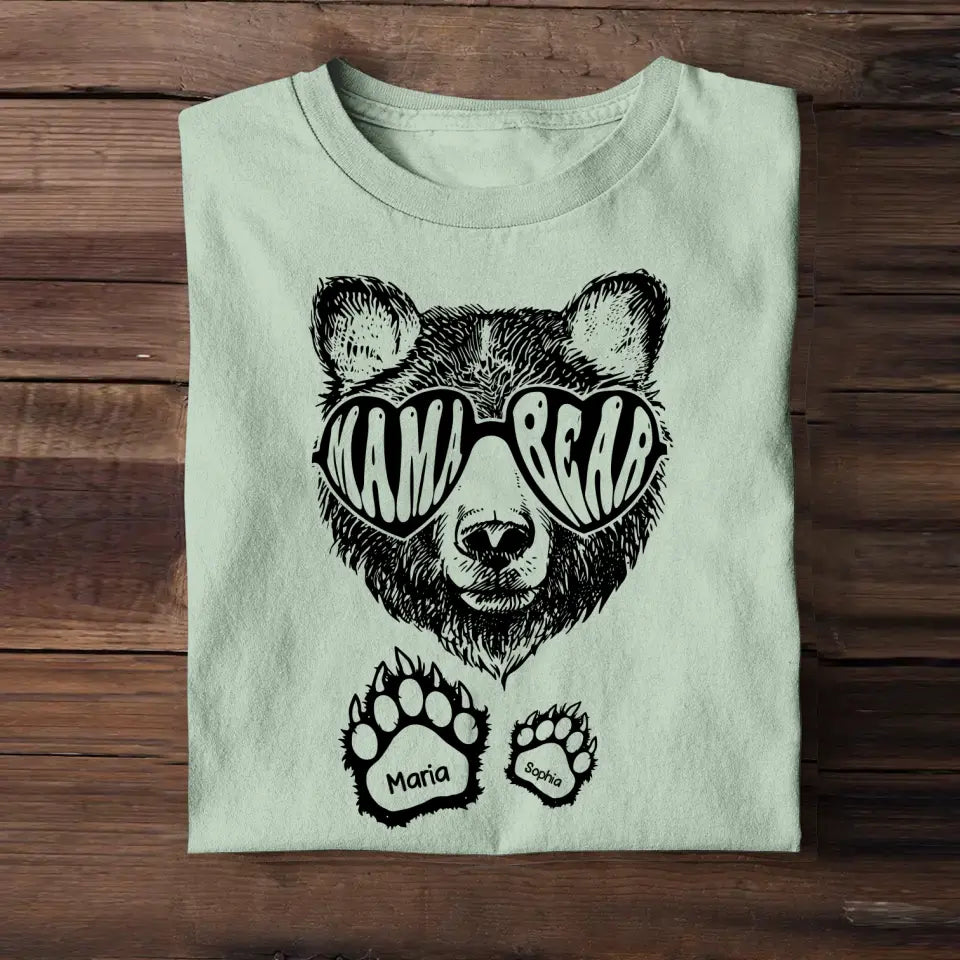 Personalized Bear Mama with Kid Name T-shirt Printed QTHQ2504