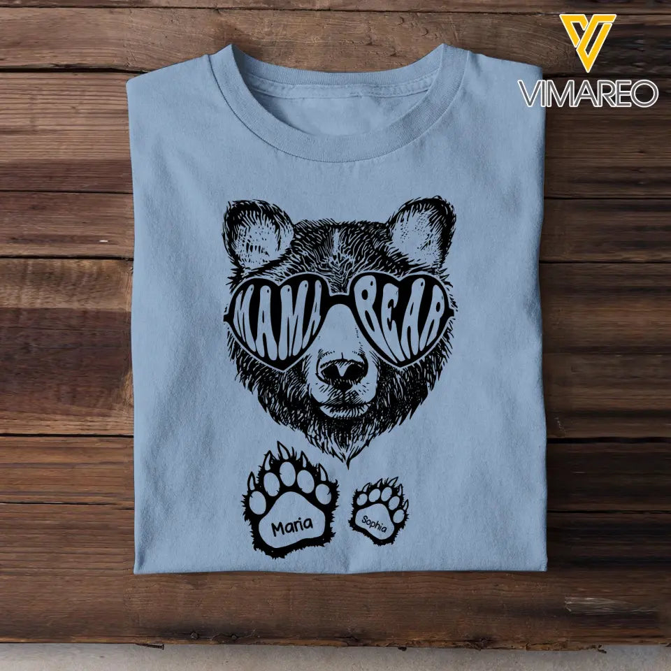 Personalized Bear Mama with Kid Name T-shirt Printed QTHQ2504