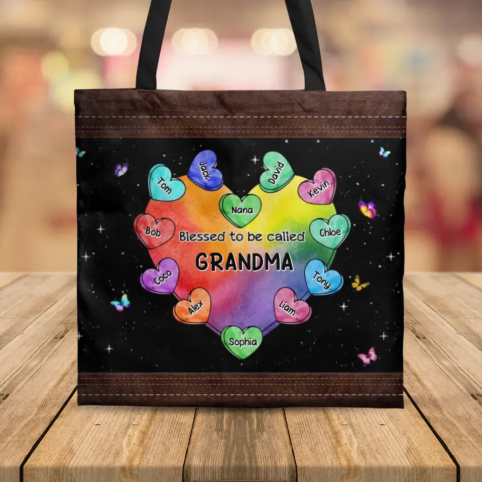 Personalized Blessed To Be Called Grandma Heart with Kid Name Tote Bag Printed PNHQ0805