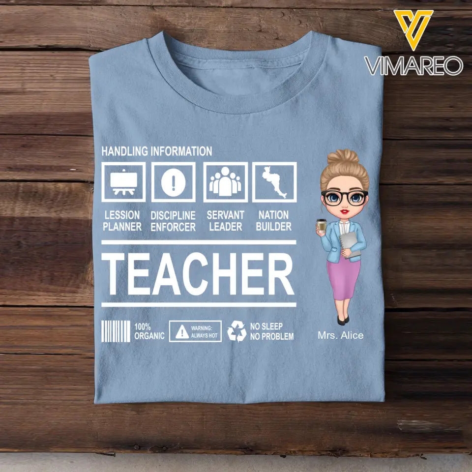 Personalized Teacher Handling Information T-shirt Printed 23MAY-BQT08