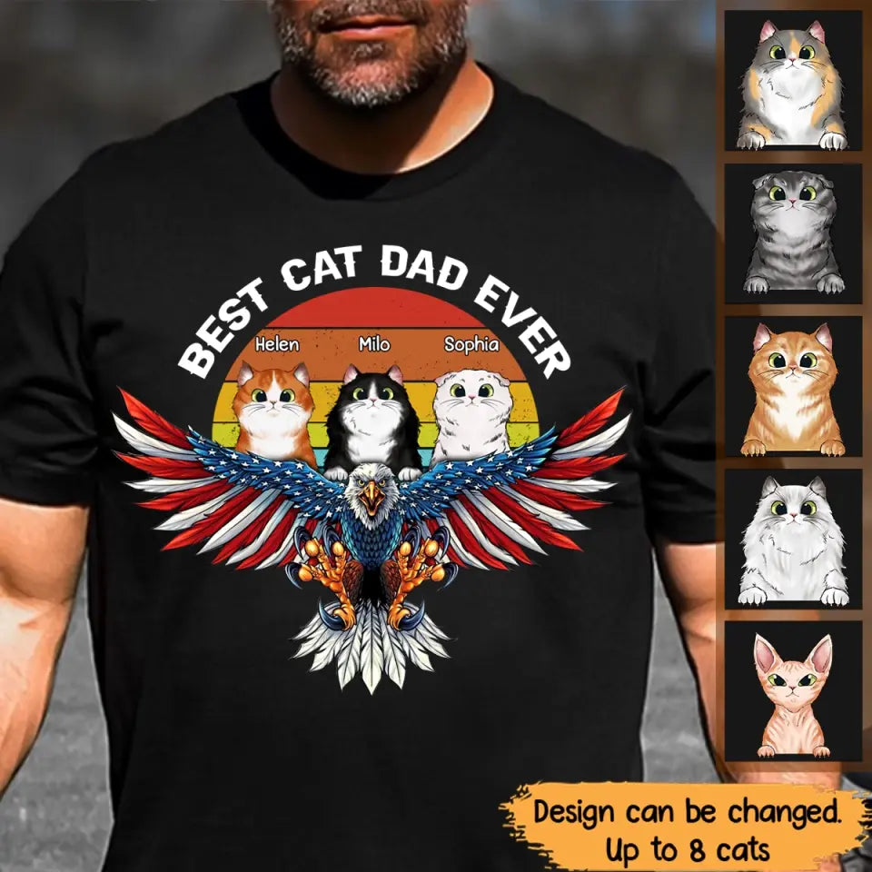 Personalized Best Cat Dad Ever Eagle Flag Father's Day Tshirt