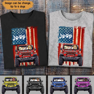 Personalized Jeep US Flag & Dog Mom Dog Lovers Gift Tshirt Printed QTPN0905