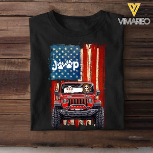 Personalized Jeep US Flag & Dog Mom Dog Lovers Gift Tshirt Printed QTPN0905