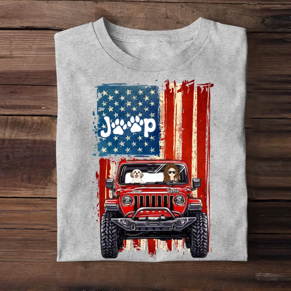 Personalized Jeep US Flag & Dog Mom Dog Lovers Gift Tshirt Printed QTPN0905