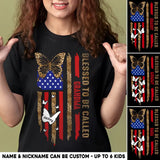 Personalized Blessed To Be Called Grandma Butterflies with Kid Name US Flag T-shirt Printed PNHQ1505
