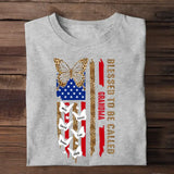 Personalized Blessed To Be Called Grandma Butterflies with Kid Name US Flag T-shirt Printed PNHQ1505