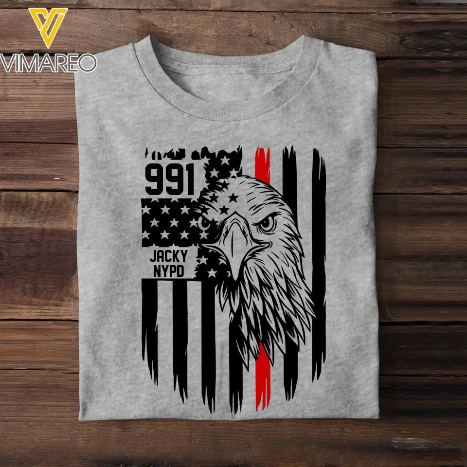 Personalized Fireman Department & Name US Flag T-shirt Printed QTHQ1605
