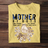 Personalized  Mother Of Boys Less Drama Than Girl But Harder To Keep Alive Hands with Kid Names T-shirt Printed 23MAY-DT19