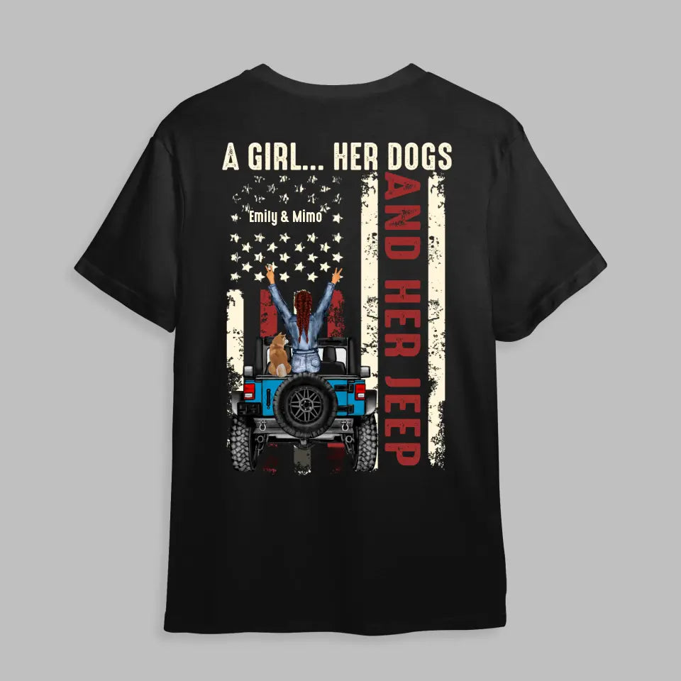 Personalized A Girl Her Dogs And Her Jeep Dog Flag Tshirt