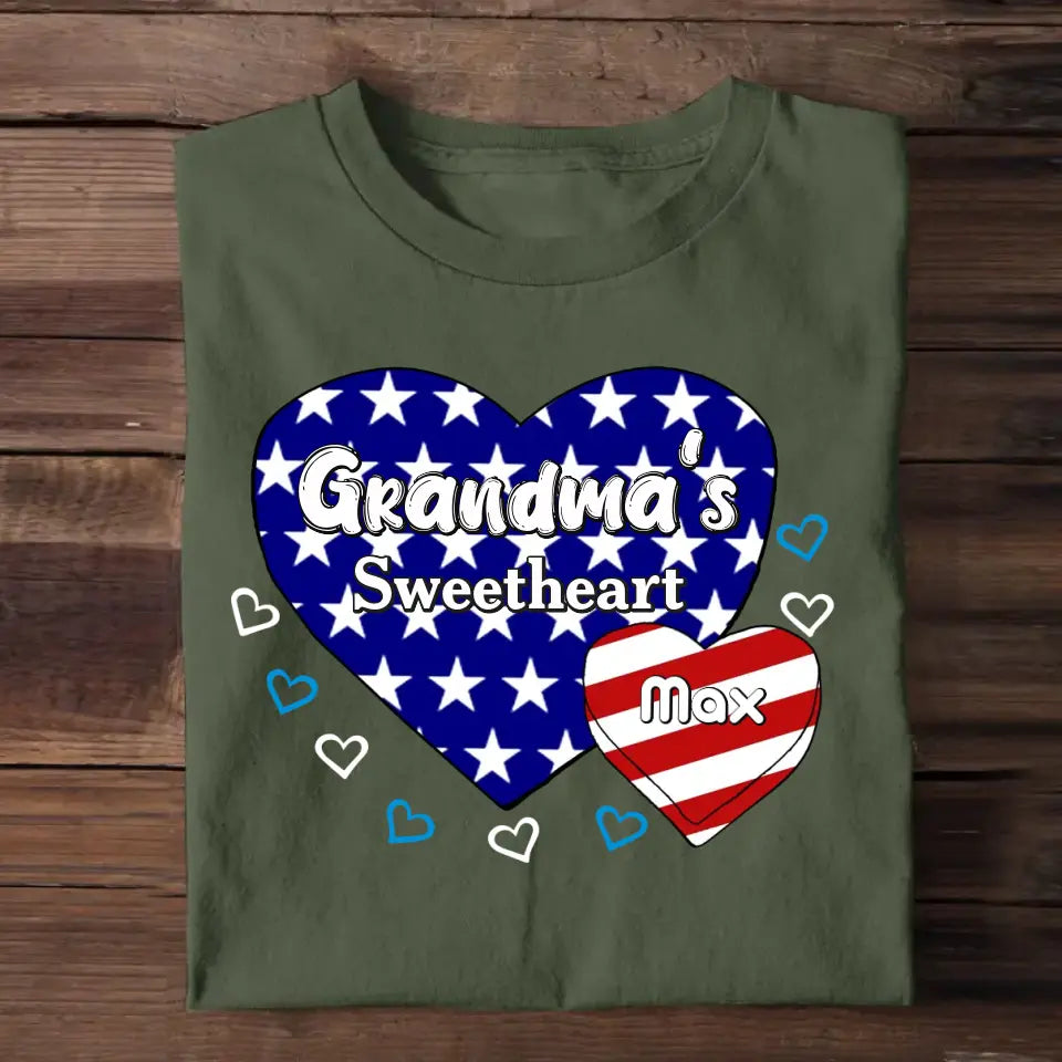 Personalized Happy 4th Of July Grandmas Sweetheart With Kids Names T-shirt Printed QTTB0206