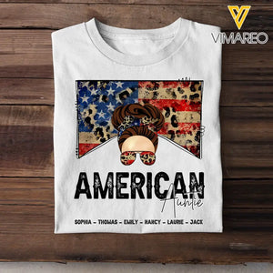Personalized American Mom Aunt Grandma Leopard Flag Tshirt Printed QTDT0506