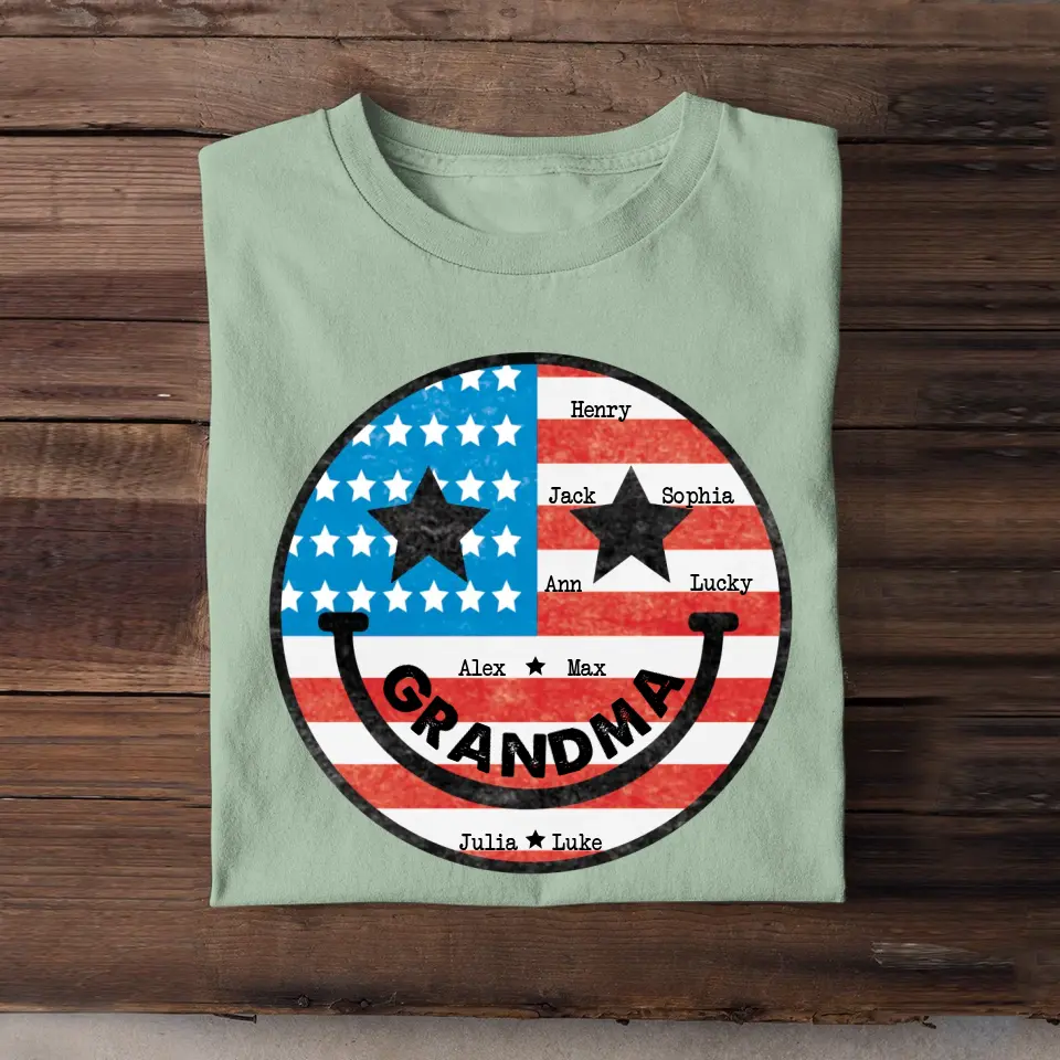 Personalized American Grandma Flag With Kids Name Tshirt Printed QTBQT0506