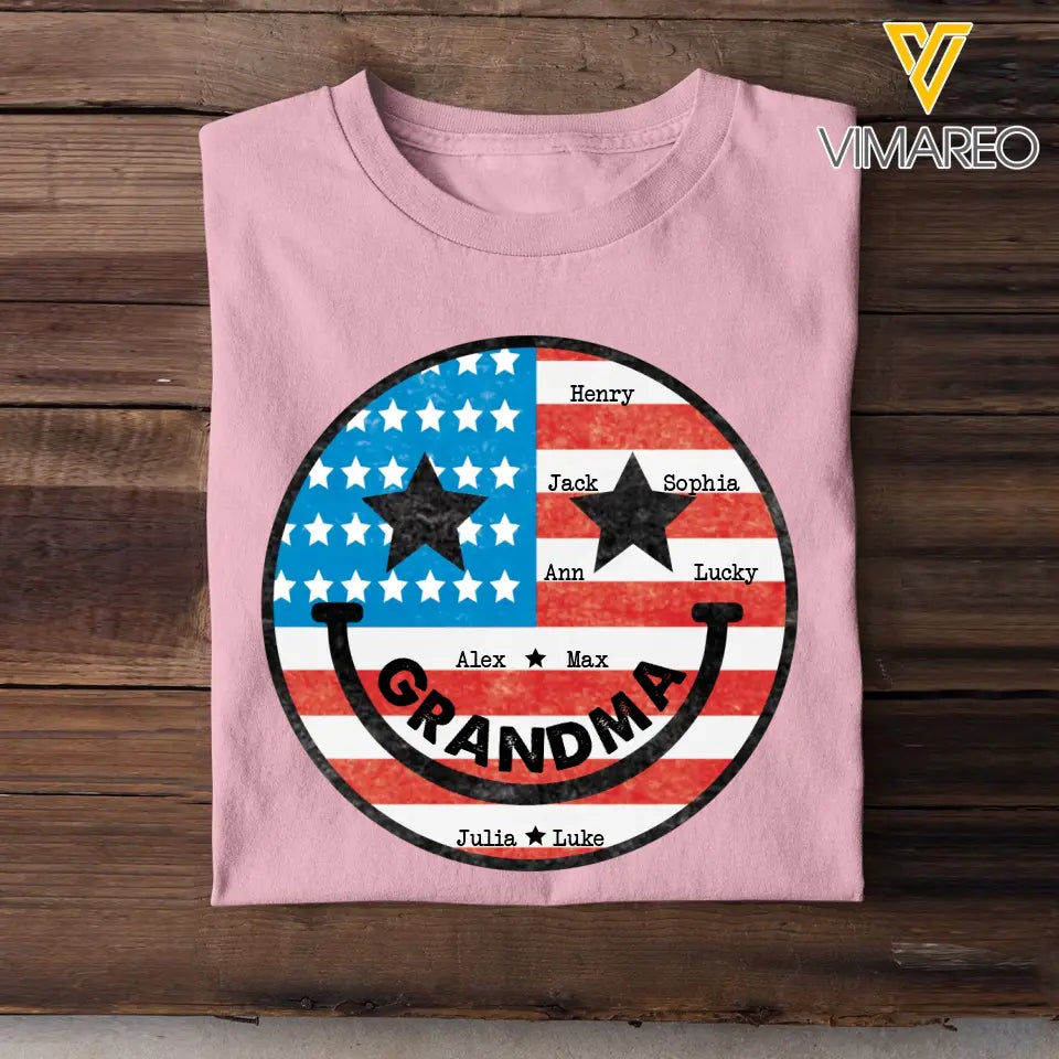 Personalized American Grandma Flag With Kids Name Tshirt Printed QTBQT0506