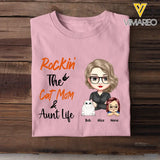 Personalized Rockin The Cat/Dog Mom & Aunt Life T-shirt Printed 23JUN-PTN01