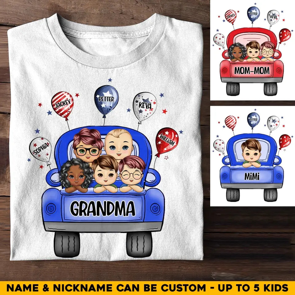 Personalized Red Car Grandma Balloons with Kid Names T-shirt Printed PNHQ0606