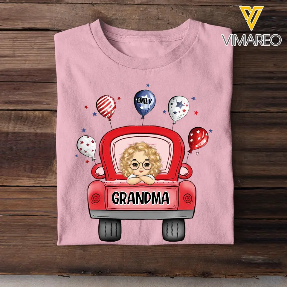 Personalized Red Car Grandma Balloons with Kid Names T-shirt Printed PNHQ0606