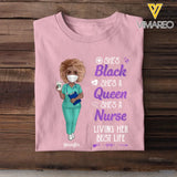 Personalized She's Black She's A Queen She's A Nurse Living Her Best Life Nurse Lovers Gift T-shirt Printed HTHDT0906